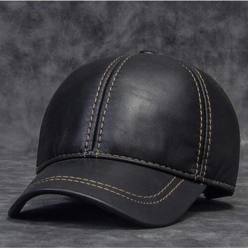 Brand New 2020 Winter Male Genuine Leather Baseball Caps Outdoor Hockey Golf Fishing Gorras Black/Brown Trucker Hat For Man