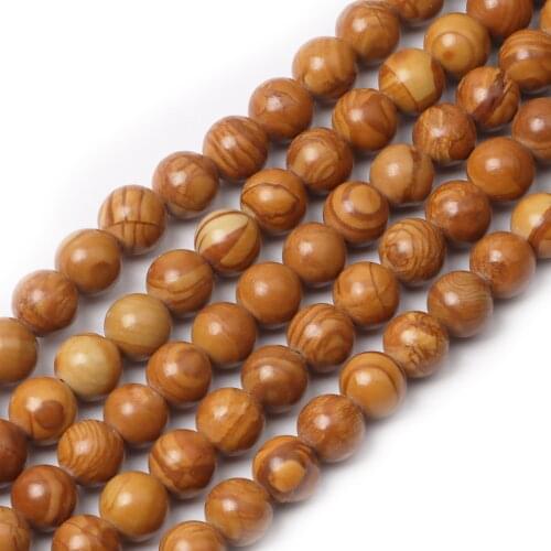Natural Round Stone Beads, Natural Gemstone Hole Size 6/8/10mm Crystal Energy Stone Healing Power Smooth Woodgrain Jasper Beads