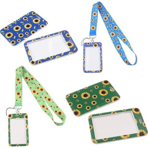 YA114 Sunflower Flowewr Card Cover Business Card With Lanyard ID Card Pass Mobile Phone USB Badge Holder Key Strap For Girl
