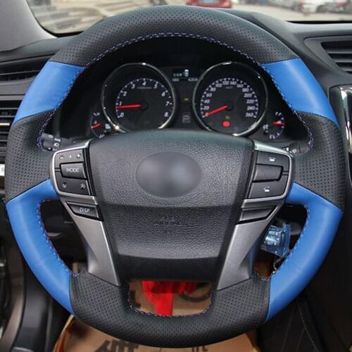 Black Blue Leather DIY Hand- stitched Steering Wheel Cover For Toyota Reiz Mark X Car Accessories