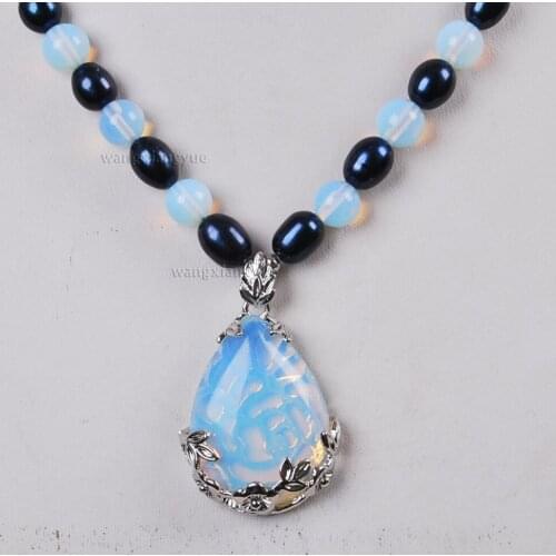 Black Akoya Cultured Pearl/Sri Lanka Moonstone pendant(28x35mm) necklace 18inch