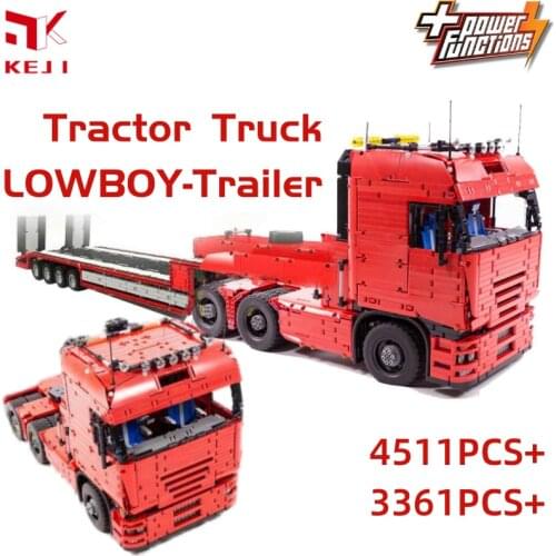 KEJI MOC-2475 Tractor Truck Tower Head MOC-4814 LOWBOY-Trailer RC Model Building Block Bricks Kit Kids Toys Christmas Gift