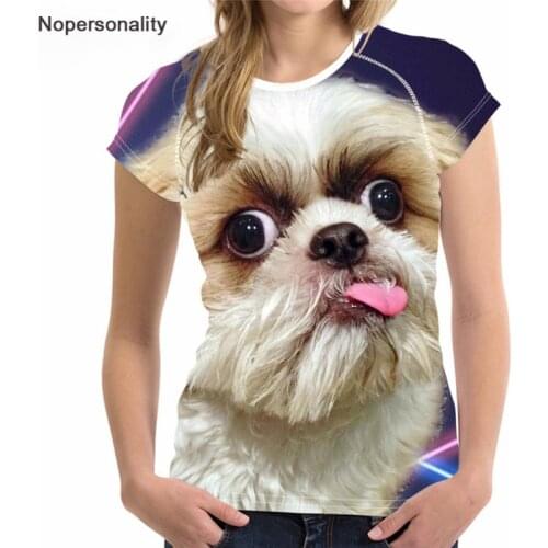 Nopersonality Shih Tzu Print T Shirts for Women Top Schnauzer Elastic T-Shirt Femme Cut Dog Basic Ladies T- Shirt Tops Plus Size