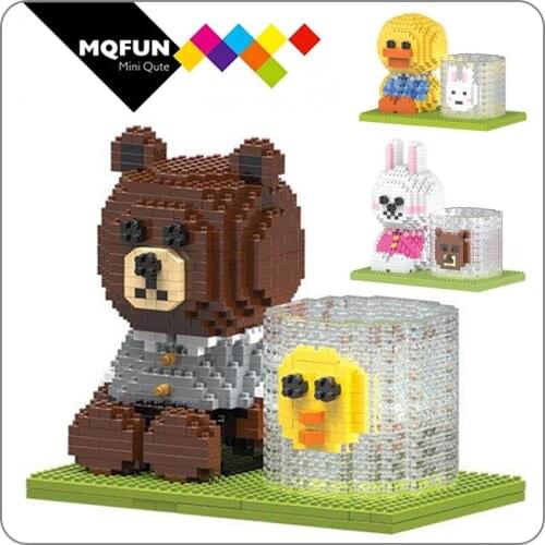 HC kawaii cartoon bear rabbit duck pencil box plastic building blocks bricks action figures model educational toy Stationery