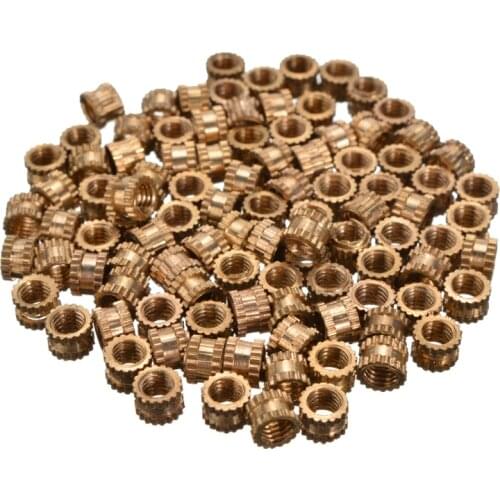 100Pcs M3 Threaded Round Metal Knurl Thread Insert Nuts 3mm Height 4.2mm Diameter Brass Tone