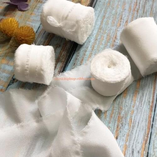 Ins style 25mm 32mm 50mm 100% Pure Silk Frayed Edge Ribbon for wedding ribbon package ribbon