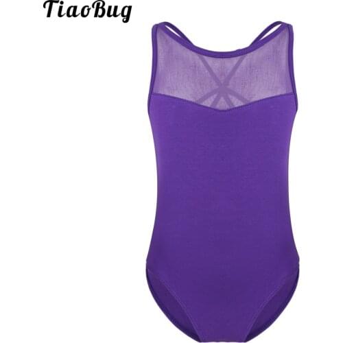TiaoBug Summer Kids Girls One-Piece Bodysuit Sleeveless Splice Criss-Cross Back Ballet Dance Gymnastics Leotard Jumpsuit
