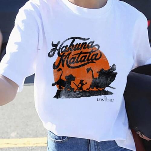Summer Disney The Lion King Women T-shirt Cartoon HAKUNA MATATA Print Funny Harajuku Female T Shirt Unisex Tshirt Home Wear