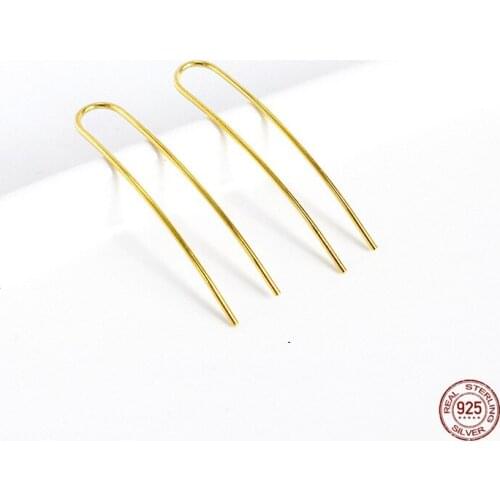 LKO Plated 18K Gold Geometric Simple Line U-Shaped Hook Earrings 925 Sterling Silver Ear for Women Fashion Jewelry Ornaments