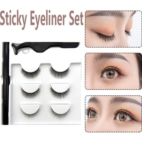 Magnetic Eyeliner With 3 Pairs False EyeLashes & Tweezer Set Waterproof Long-lasting Fake Lashes Makeup Sets Cosmetic Tool TSLM1