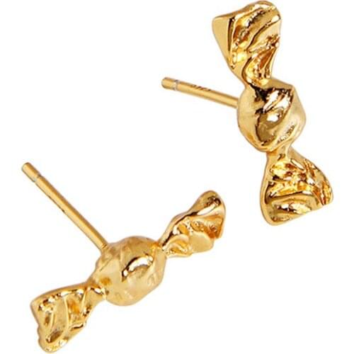 Cute S925 Sterling Silver Cold wind simple texture candy Little Bow stud Earrings for Women Girls Student Fine Jewelry