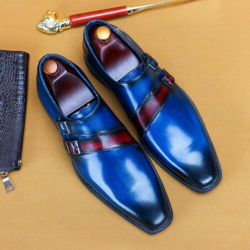 Men Original leather Monk Shoes Brand Brogues Dress Carved Suit Genuine Leather Brown Buckle Wedding Shoes Phenkang 2021