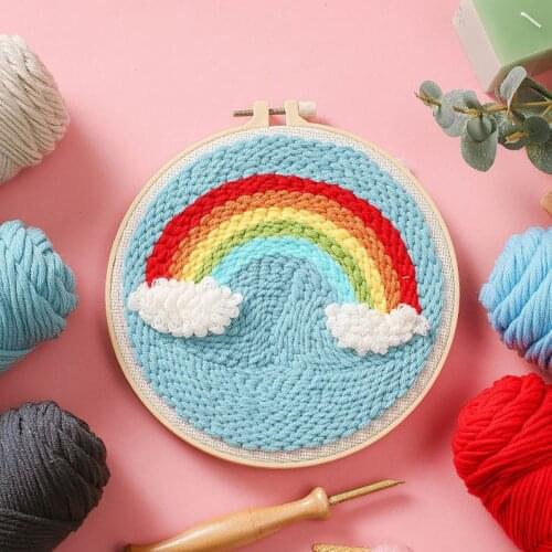 Rainbow Clouds Beginner Punch Needle Kits, DIY Embroidery Kit, Punch Needle Kit with Yarn, Punch Needle Pattern, Rug Hook Design