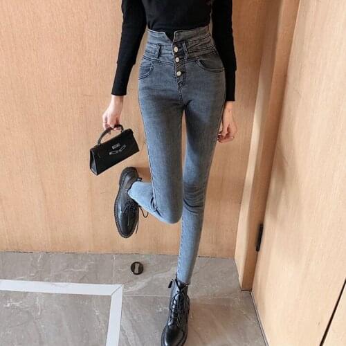 2020 autumn and winter new fashion retro high waist jeans womens fashion temperament thin stretch pants
