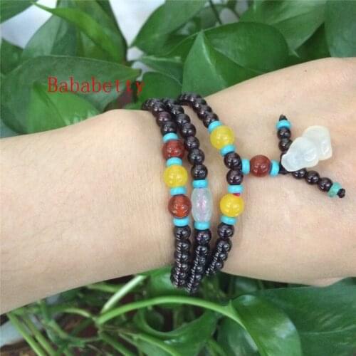 NEW Natural wine red multi-color stone hand-woven bracelet 3 laps 4-5MM Pretty bracelet 002