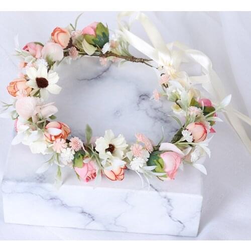 Romantic Flower Crown Hairband Super Fairy Korean Head Wreath Floral Headbands Bride Bridesmaid Beach Wedding Hair Accessories