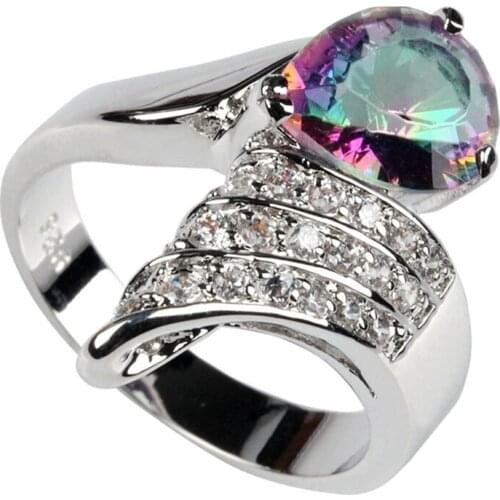 SHUNXUNZE Wedding rings Jewelry & Accessories for women Office Rainbow and White Cubic Zirconia Rhodium Plated R3295 size 6 7 8