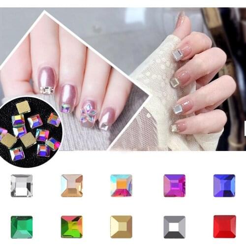 100pcs Nail Art Rhinestone Accessories Flat Square Crystal Glass 4mm6 Color Strass 3D Fashion Nail Art DIY Decoration