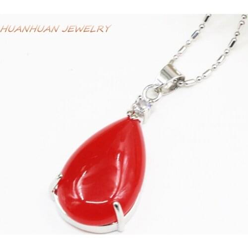 Charms Womens 26x34mm Stone Pendant Stainless Steel Chain Natural Stones Red Jades Necklace & Pendants Statement Jewelry B3333