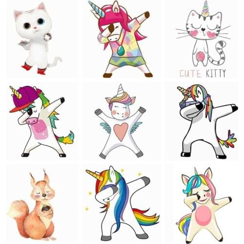 Cartoon Animal Iron On Patches For Clothes Unicorn Iron On Patches Vinyl Thermal Transfer Clothing Stickers Washable Applique