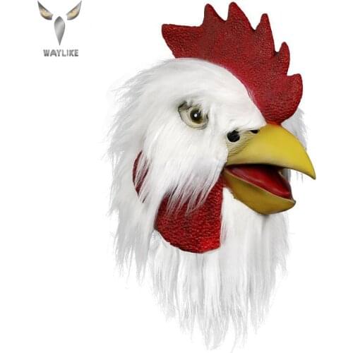 WAYLIKE Rooster Mask Chicken Mask Halloween Novelty Costume Party Latex Animal Head Mask Rooster Cosplay Props White