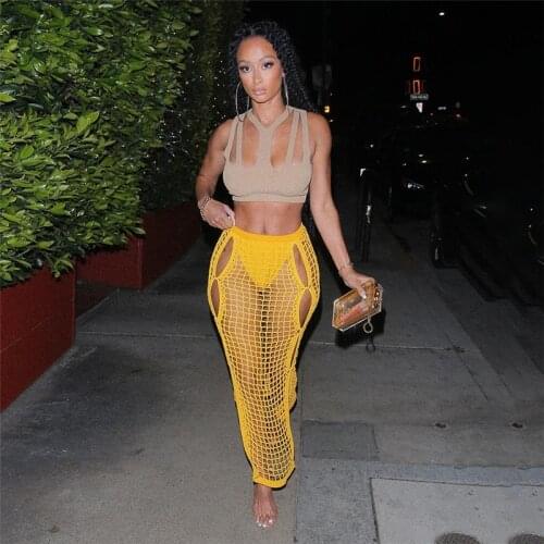 Adogirl Hollow Out Women High Split Skinny Pencil Skirt Evening Night Party Fashion Summer Bohemian Skirts Ladies Streetwear