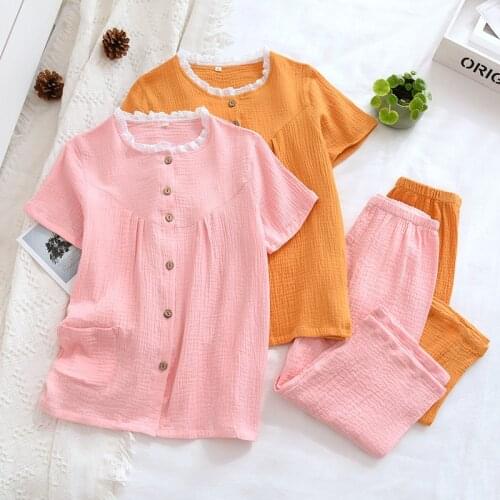 Summer Thin Washed Crepe Pj Sets for Women Plus Size Home Service Short-sleeved Cropped Trousers Ensemble Pyjama Femme Suit