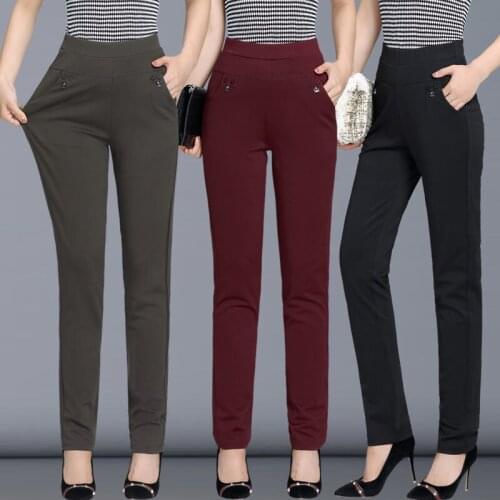 Casual High waist elastic big size Straight pants Women Korean slim Legging pants Ladies Spring Casual solid color trousers