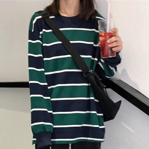 Harajuku Women hoodies Long Sleeve Sweatshirt Tops Striped casual Loose cotton thin Sweatshirts autumn Pullovers korean Clothes