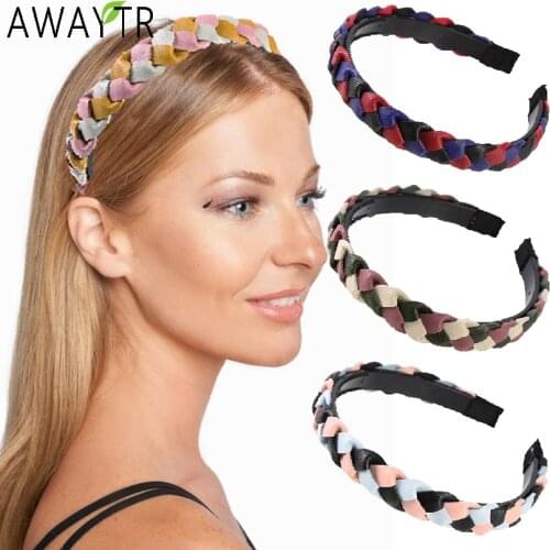 AWAYTR Fashion Solid Color PU Hairband Faux Leather Ladies Braid Headband Non Slip Wear Hair Bands Hoop Bezel Hair Accessories