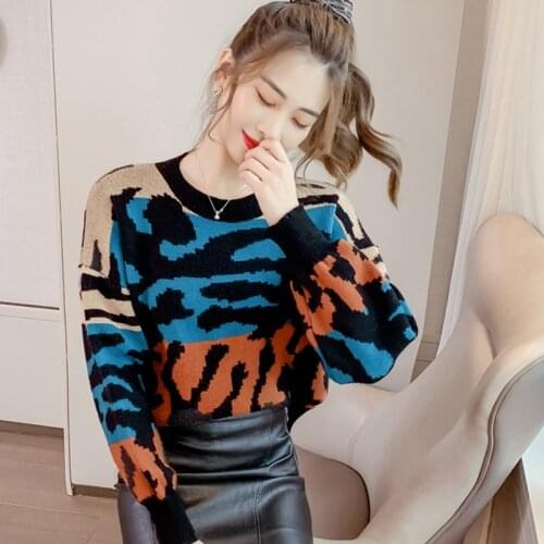 European retro sweater 2020 winter new Korean loose animal design round neck lazy wind long sleeve top women