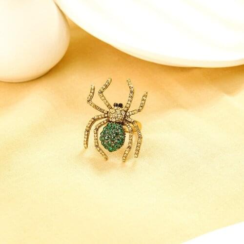 Antique Statement Crystal Stone Dark Green Spider Insect Rings 2021 Hot Sale Vintage Ring For Women Halloween Fashion Jewelry