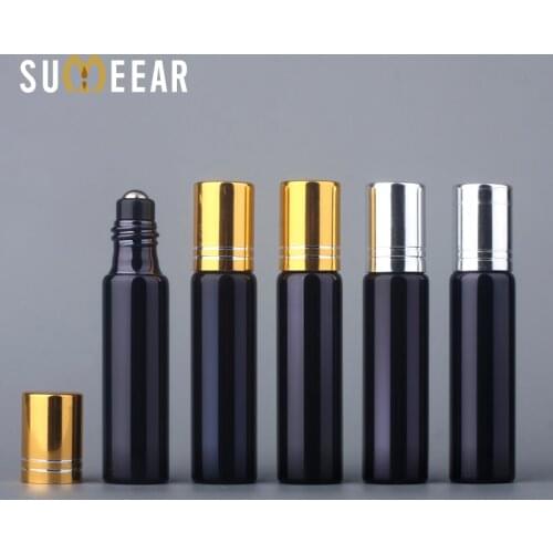 10Pcs/Lot 10ml Mini Empty Essential Oil Bottles Portable Refillable Black UV Glass Perfume Bottle Roll On Essential Oil Vial