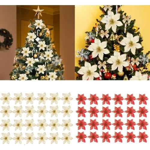 120pcs/set Glitter Artificial Flowers Snowflake Bell for Christmas Tree Decoration DIY Home Festival Xmas Party Ornaments