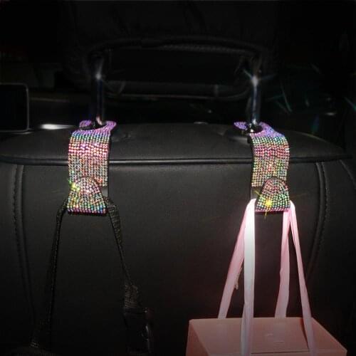 2pcs Car Seat Back Hooks Diamond Rhinestone Auto Organizer for handbags coats Sparkling Bling Car Accessories