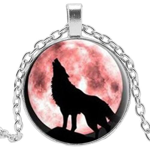 2020 Popular Moon Necklace Never Give Up Never Back Down Wolf Photo Cabochon Glass Pendant Long Necklace