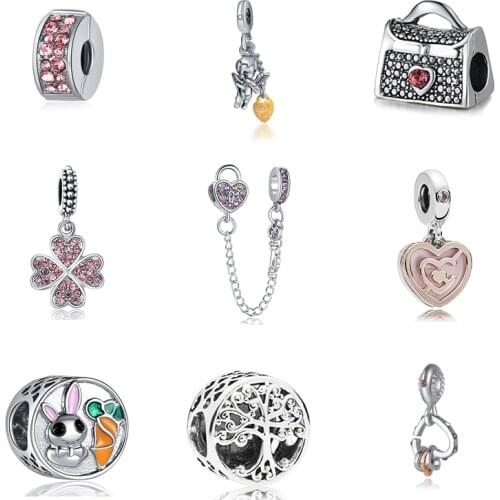 2021 New Original Alloy Bead Coffee Love Lock Gold Color Pink Charm Fit Oringinal Pandora Bracelet Necklace DIY Women Jewelry