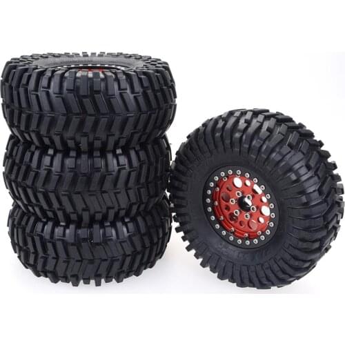 4PCS 2.2 Inch 128mm Rubber Tyres & Metal Beadlock Wheel Rim for 1:10 RC Rock Crawler Axial SCX10 RR10 Wraith Yeti RC Car