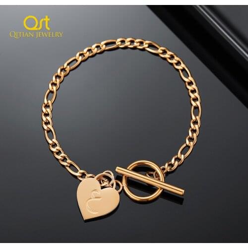 Arabic Initial Letter Bracelet For Women Simple Heart Shape Bracelet Personalized Arabic Letter Bracelets With OT Clasp Jewelry