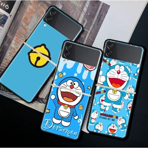 Case For Samsung Galaxy Z Flip 3 5G Funda ZFlip3 Luxury Black PC Hard Shockproof Back Phone Coque Shell Anime Doraemon