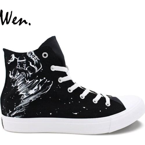 Wen Design Custom Hand Painted Black Shoes Muay Thai K.O. High Top Canvas Sneakers Women Mens Skateboarding Shoes Sport
