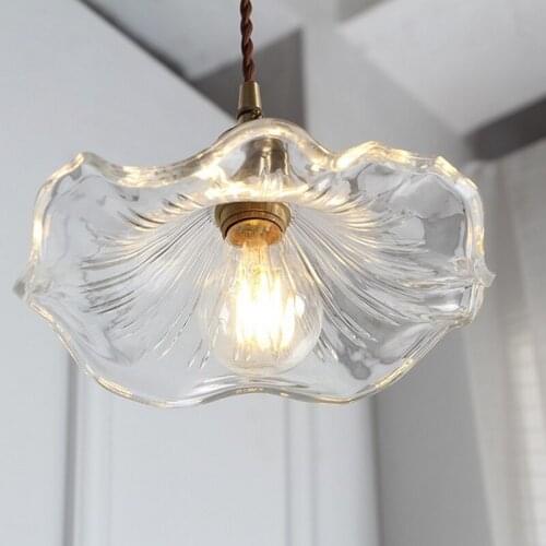 Home decor flower shape hanging lamp led art design lustre clear glass lampshade chandelier lighting