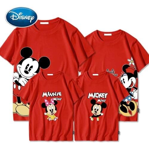 Disney Minnie Mickey Mouse Cartoon Letter Kids Toddler Mother Daughter Son Unisex T-Shirt O-Neck Short Sleeve Tee Tops 7 Colors