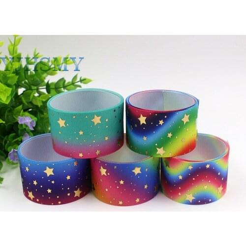 I-19917-2179 1-1/2'' 38mm 10yards Colorful stars hot stamping grosgrain Ribbons,bow cap DIY accessories decorations