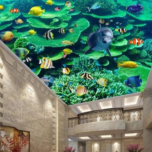 Customize Fantasy underwater world coral ceiling ceiling kid mural custom large mural wallpaper papel de parede 3d para quarto