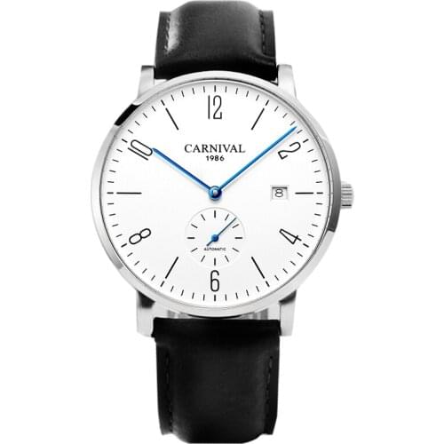 Carnival Mens Classic Business Ultra Thin Fashion Single Calendar Automatic Mechanical Wrist Watches With Seperate Second Dial
