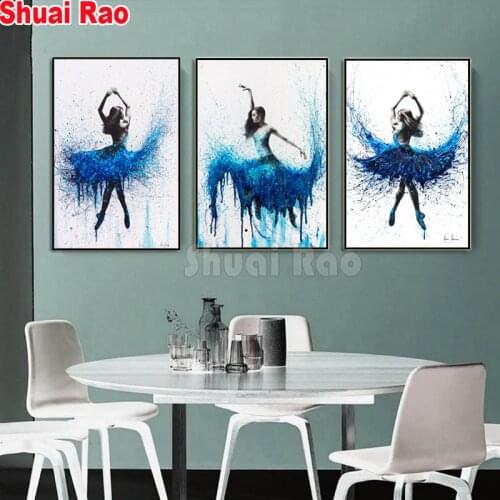 Blue Ballet girl DIY diamond painting Dancing fairy diamind painting box mosaic embroidery full square round drill 3 piece set