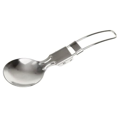 Spoon Cookout Hiking Picnic Outdoor Tableware Foldable Stainless Steel Traveling Camping Spoon Dual Purpose 7GA06