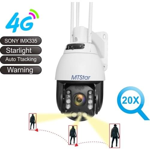 MTStar 6 inch 5MP 4G Wifi Starlight light & Voice Warning same time Auto tracking PTZ Camera IR 300M