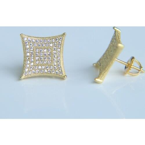 Hip hop Men Silver color screwback Earring Shining CZ cubic zirconia square Stud Earrings Screw back Women bling Trendy Jewelry